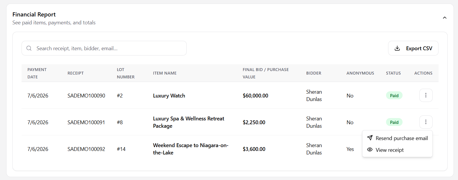 Managing payments and receipts