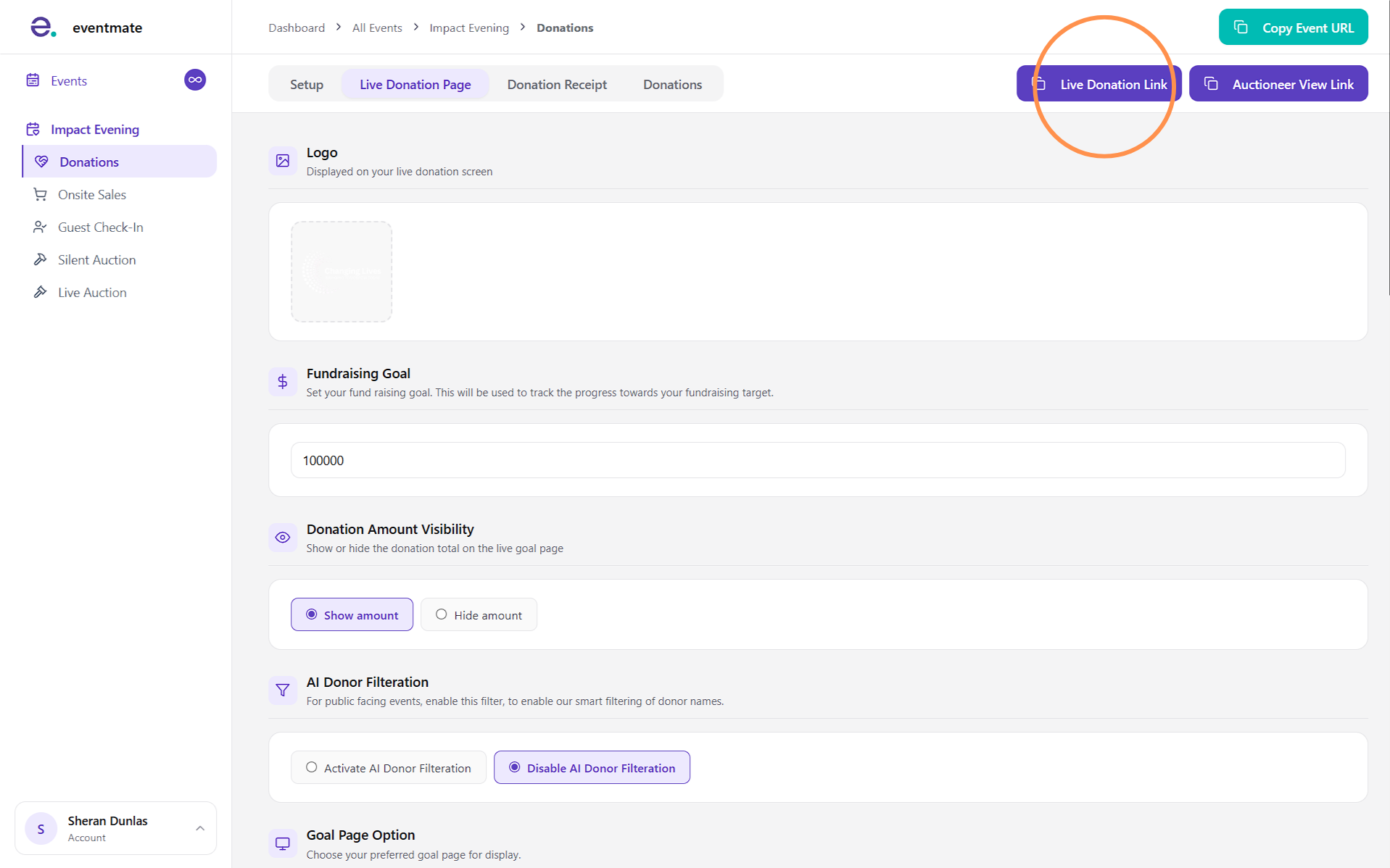 Displaying your live donation page on screen